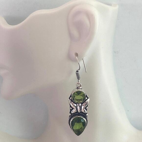 925 Sterling Peridot Butterfly Dangle Earrings - Picture 4 of 6